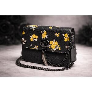Vintage Tea Rose Coach Rivets Crossbody Black and Yellow Roses